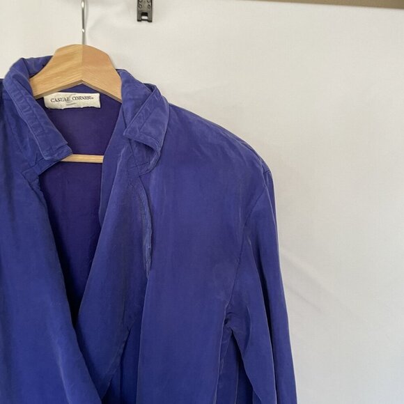 Casual Corner Womens Silk Wrap Dress With Long Sleeves Pockets Royal Blue Size 8 - Picture 2 of 12